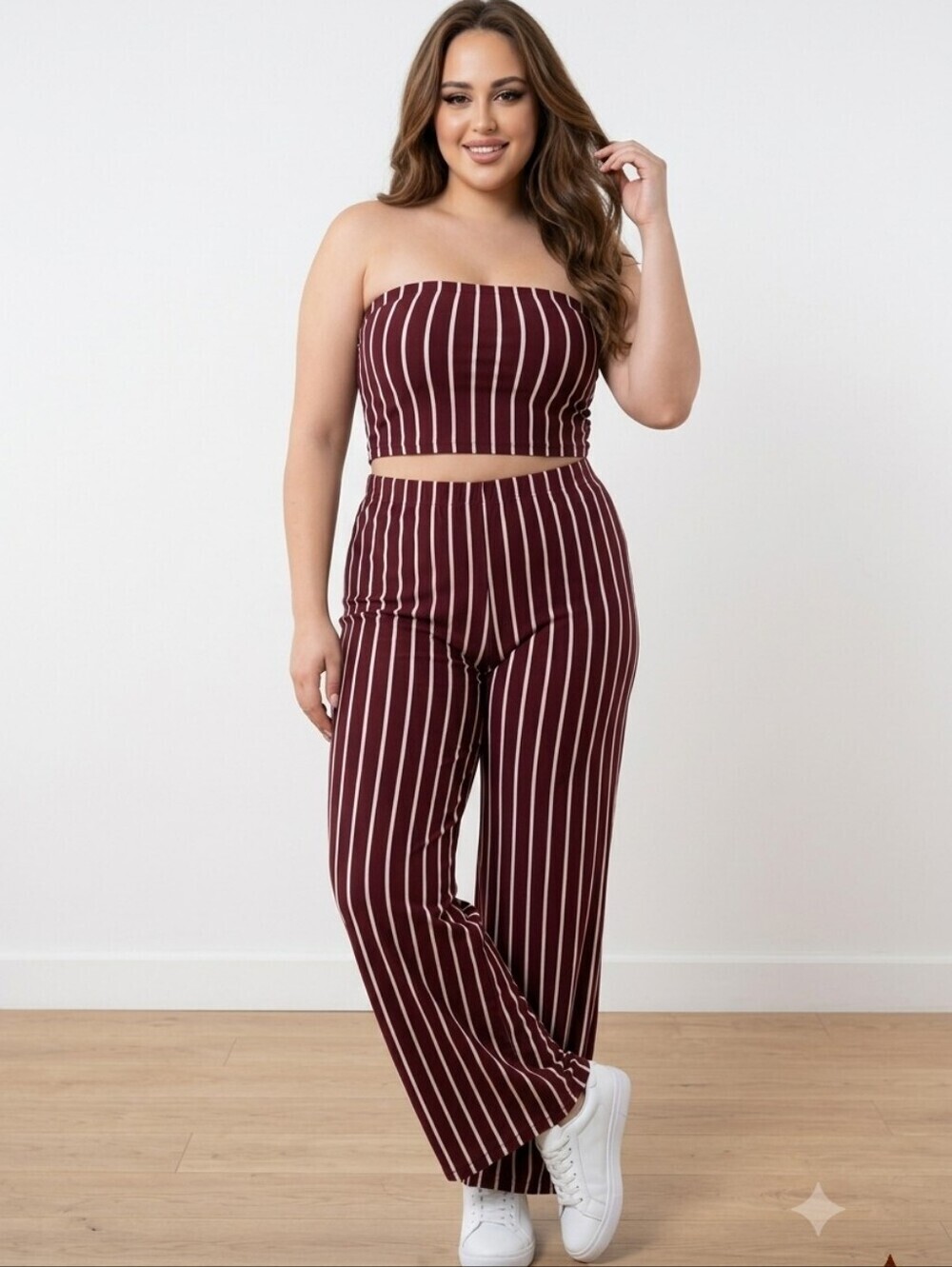 NWT Capella Fine Wine Bodycon Striped Tube Top and Pants Set ~2X